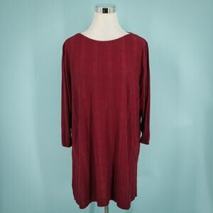 J. Jill Size XL Tunic Top Red Wearever Collection Plaid Print Textured Crew Knit